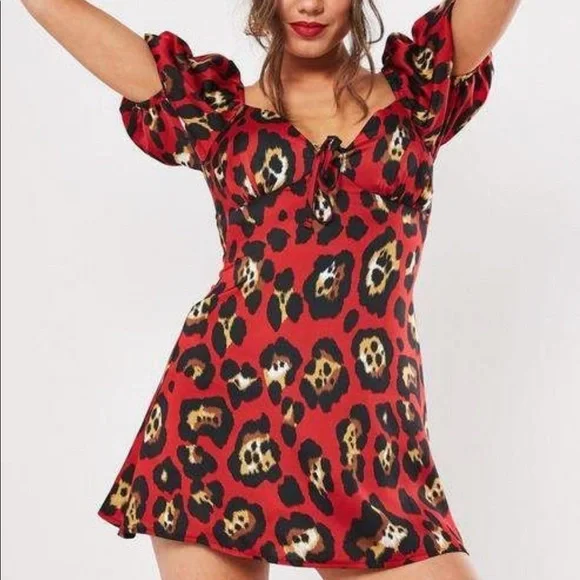 Missguided | Dresses | Missguided Red Leopard Print Milkmaid Shift Dress |  Poshmark